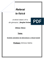 Referat Evolutia Metodelor de Determinare A Vitezei Luminii