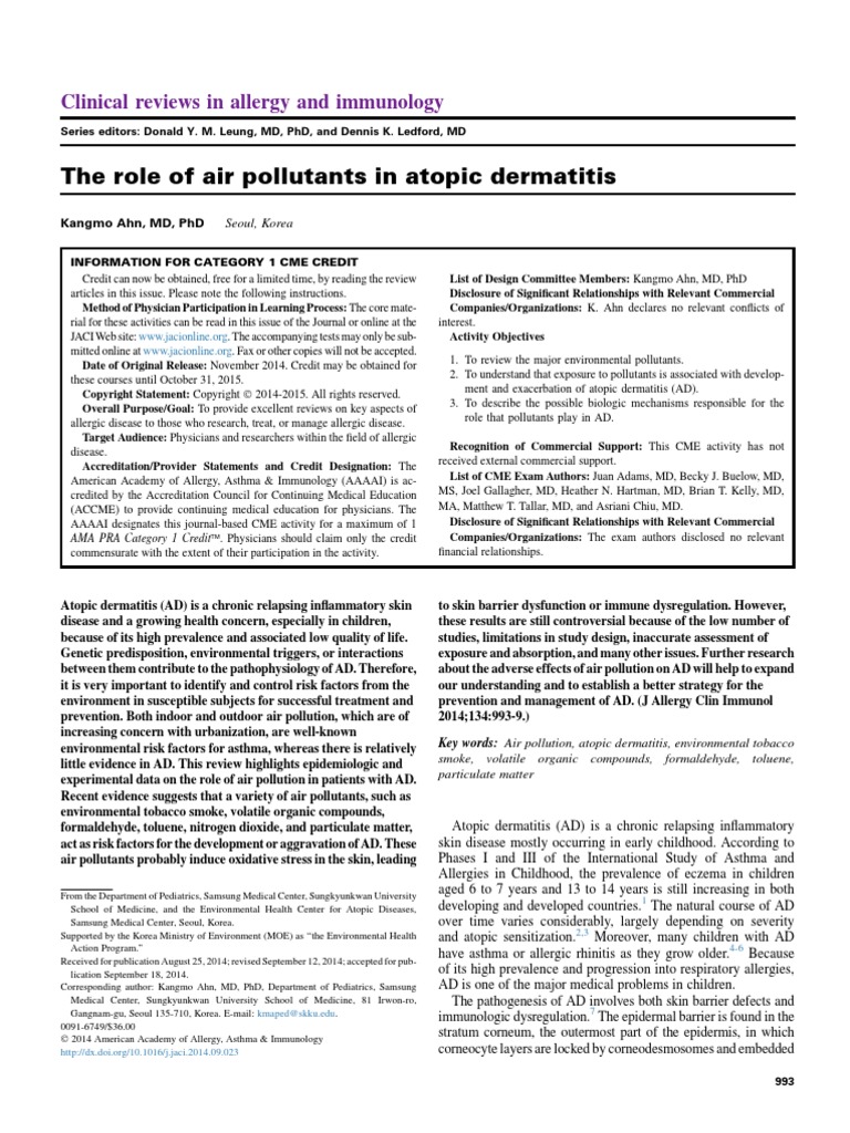 The Role of Air Pollutants in Atopic Dermatitis PDF Air Pollution