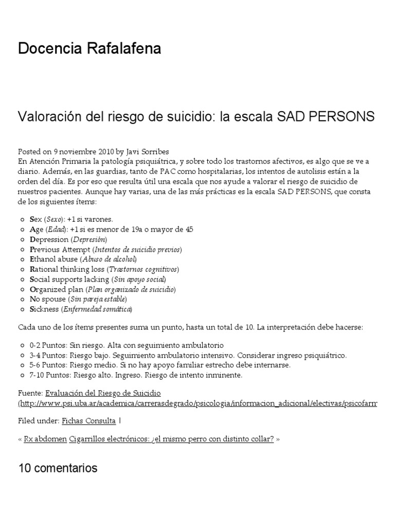 Sad Persons Escala – Questionnaire Sad Persons – FPYK