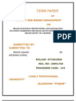 Term Paper Brand Extention Opportunities and Exploration Including Markrting Program and Its Effect on Parent Brand Equity of Garniers