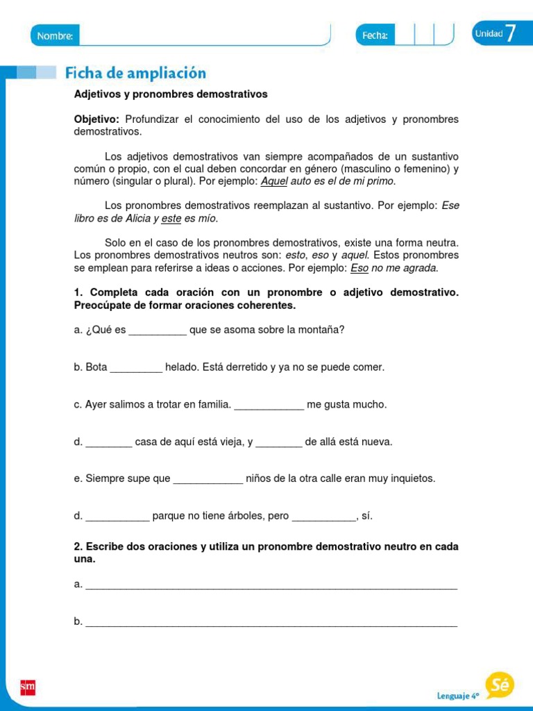 Ejercicios de Pronombres Demostrativos | PDF