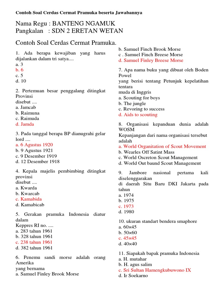 Contoh Soal Tentang Saku Penegak Beserta Jawabannya