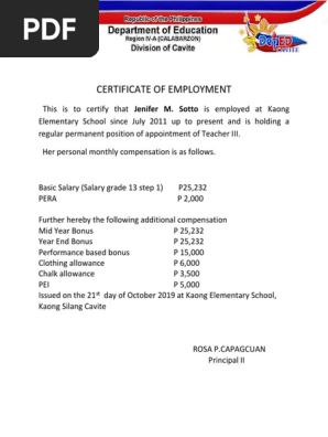 Certificate of Employment