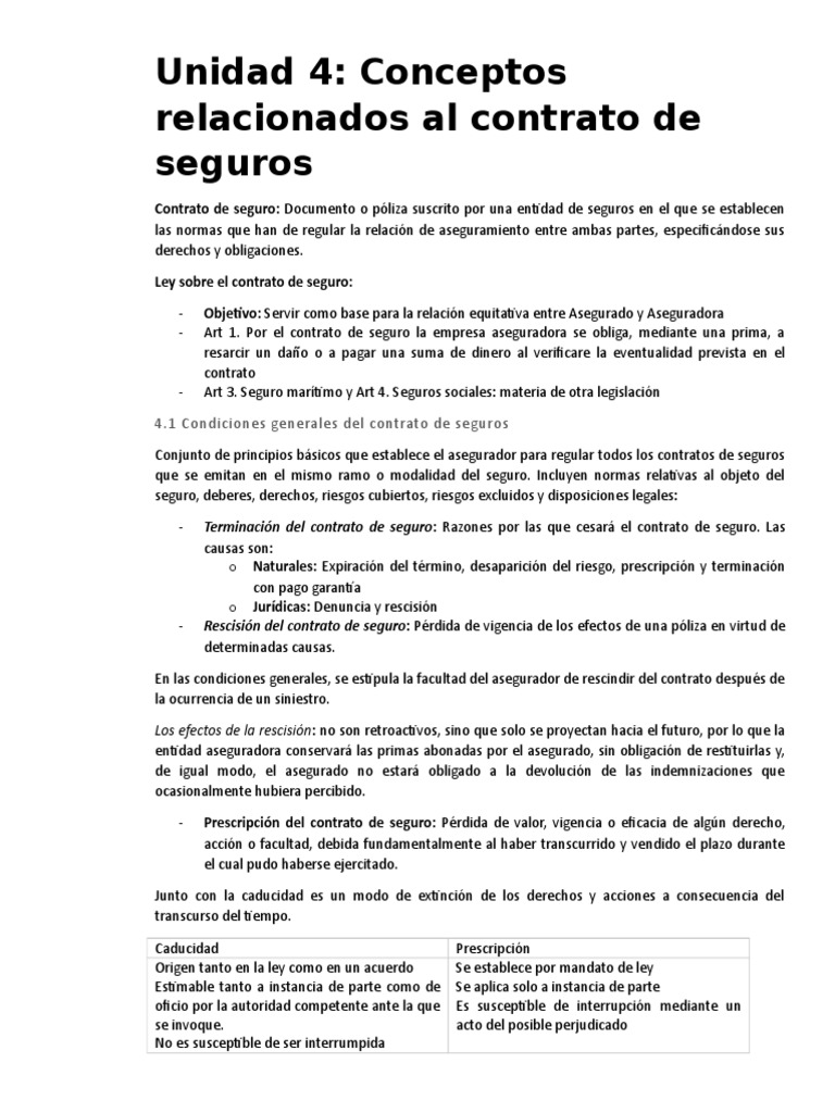 Conceptos Clave del Contrato de Seguros | PDF | Póliza de seguros ...