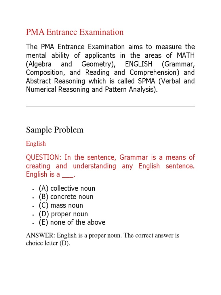 PMA Entrance Examination: Sample Problem | PDF | Triangle | Teaching ...