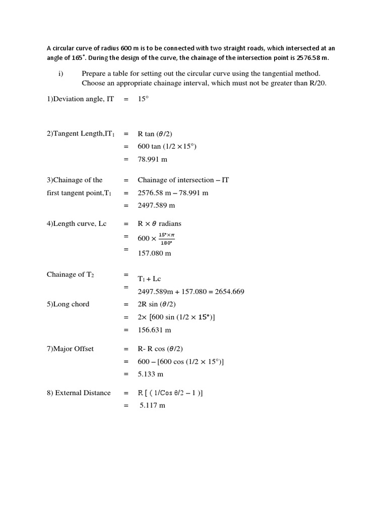 Circular Curve Design: Radius 600 m | PDF | Angle | Trigonometric Functions