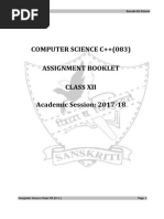 Computer Science C++ (083) Assignment Booklet Class Xii Academic Session: 2017-18