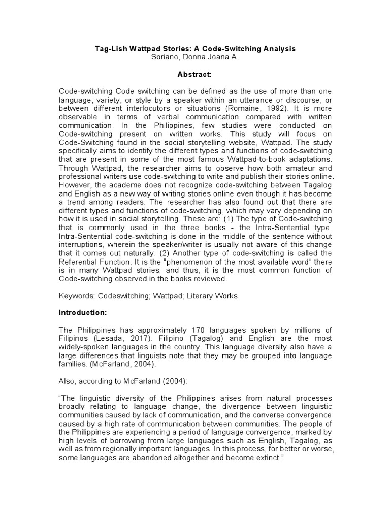 Lish Wattpad Stories A Code Switching Analysis Human Communication Symbols