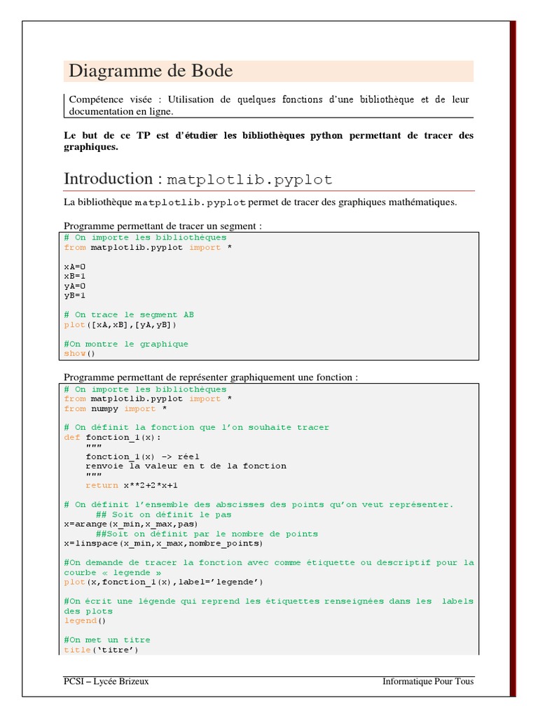 Tracé du Diagramme de Bode en Python | PDF | Filtre (électronique ...