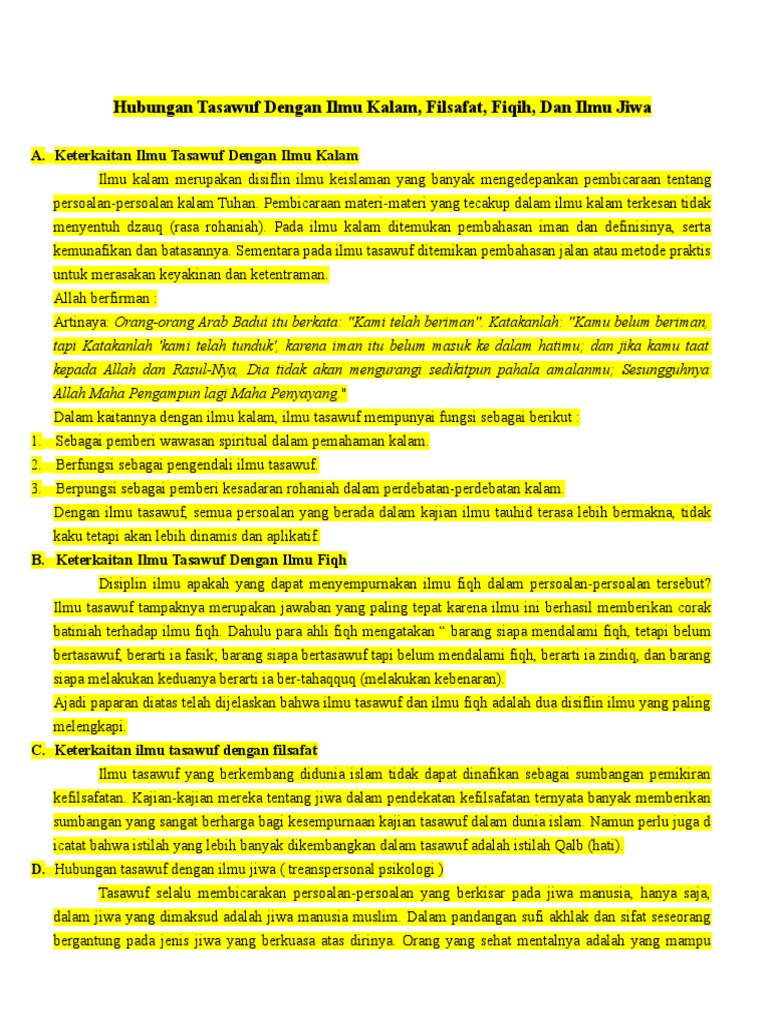 Hubungan Tasawuf Dengan Ilmu Kalam Pdf