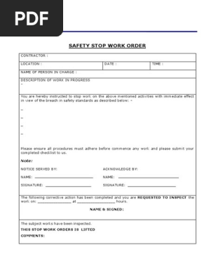21 Stop Work Order Form.