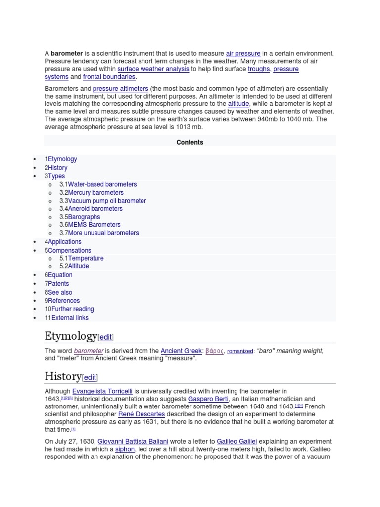 Barometer PDF Atmospheric Pressure Physical Quantities