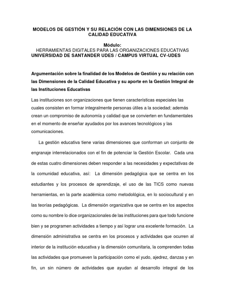 Modelos de Gestión y Calidad Educativa | PDF | Pedagogía | Aprendizaje