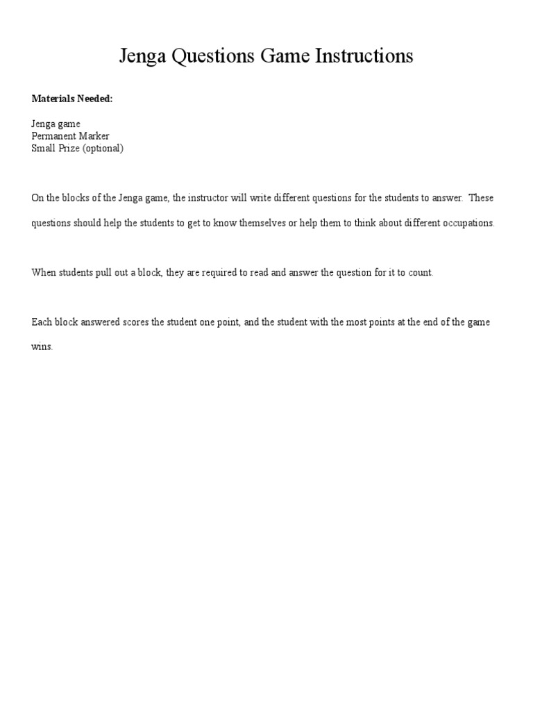 12 Jenga Game Instructions | PDF | Interview | Salary