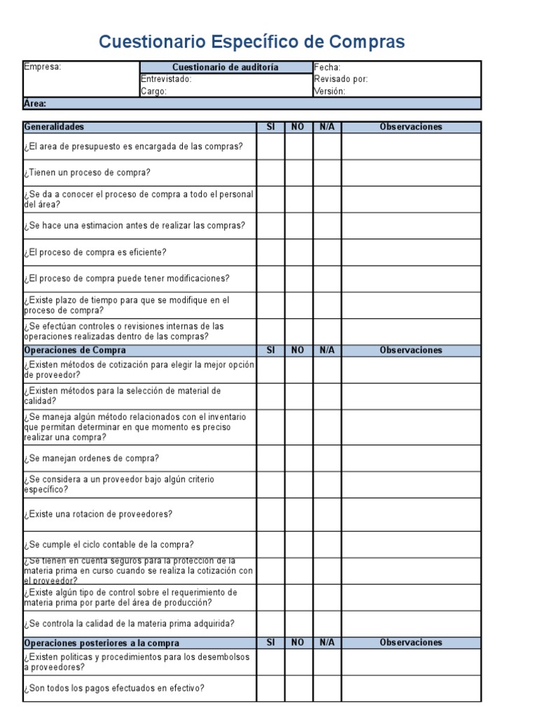 Cuestionario de Control Interno de Compras | PDF | Contabilidad | Auditoría