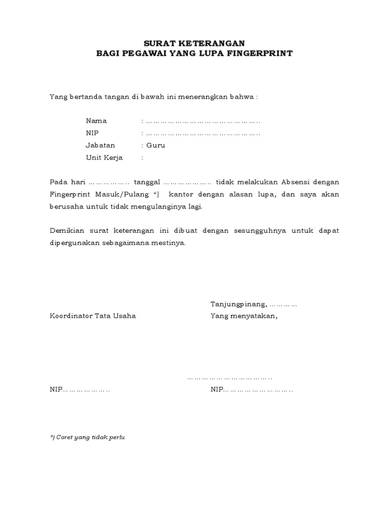 Surat Keterangan Lupa Absen Pdf