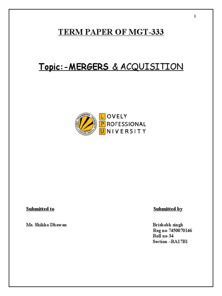 Introduction To Mergers and Acquisition | PDF | Mergers And ...