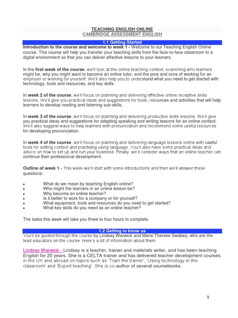 Teaching English Online - Cambridge Assessment Online | PDF | Tutor ...