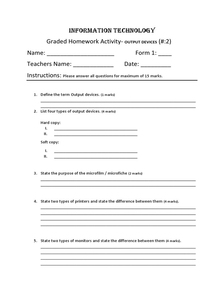 Homework Activity On Output and Processor | PDF | Input/Output | Microform