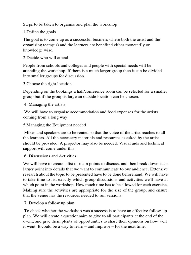 Workshop Planning and Organization Steps | PDF