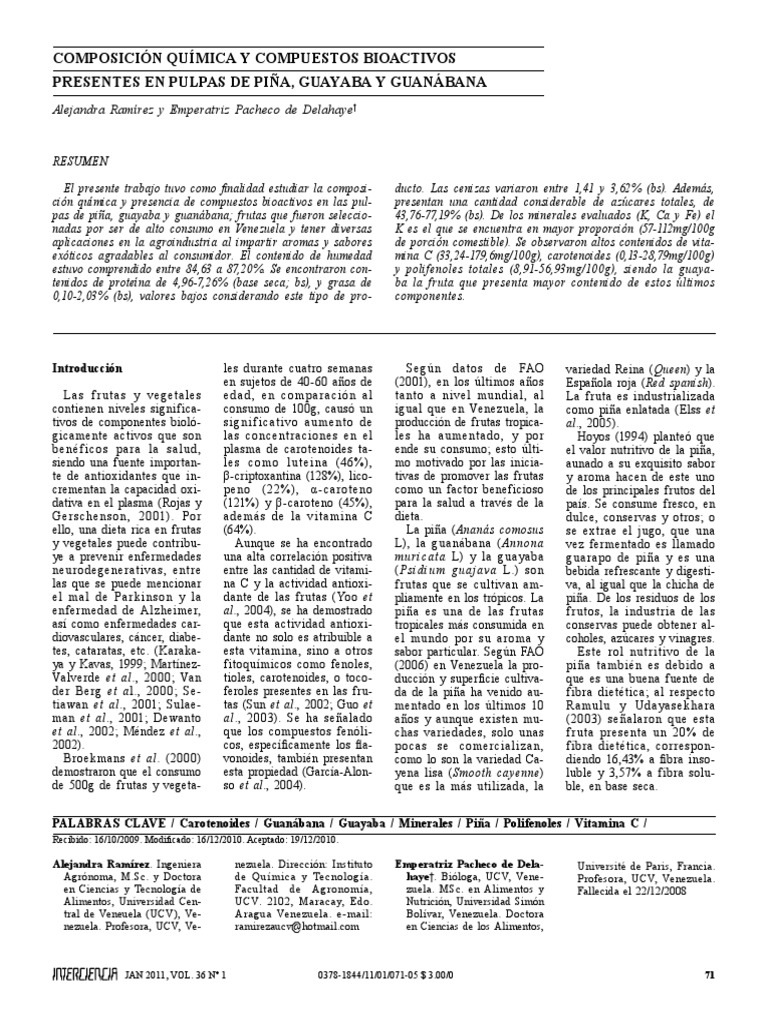 Composición Química Piña, Guayaba y Guanabana PDF | PDF | Fibra ...
