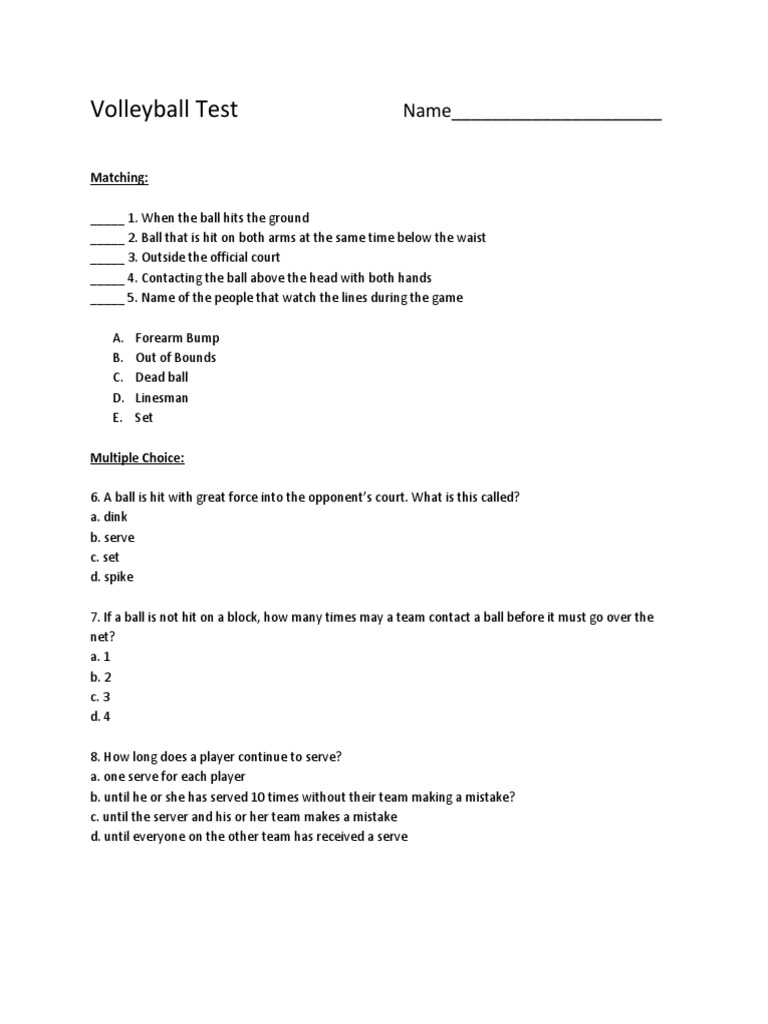 Volleyball Test PDF PDF Volleyball Sports Rules And Regulations