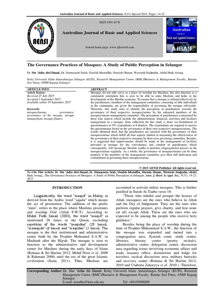 The Governance Practices of Mosques A ST | PDF | Mosque | Abrahamic ...