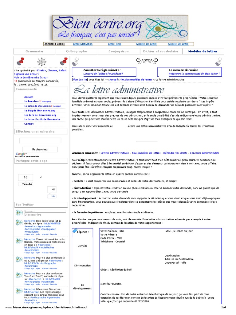 La Lettre Administrative  Les Modèles de Lettres  Bien Écrire  la
