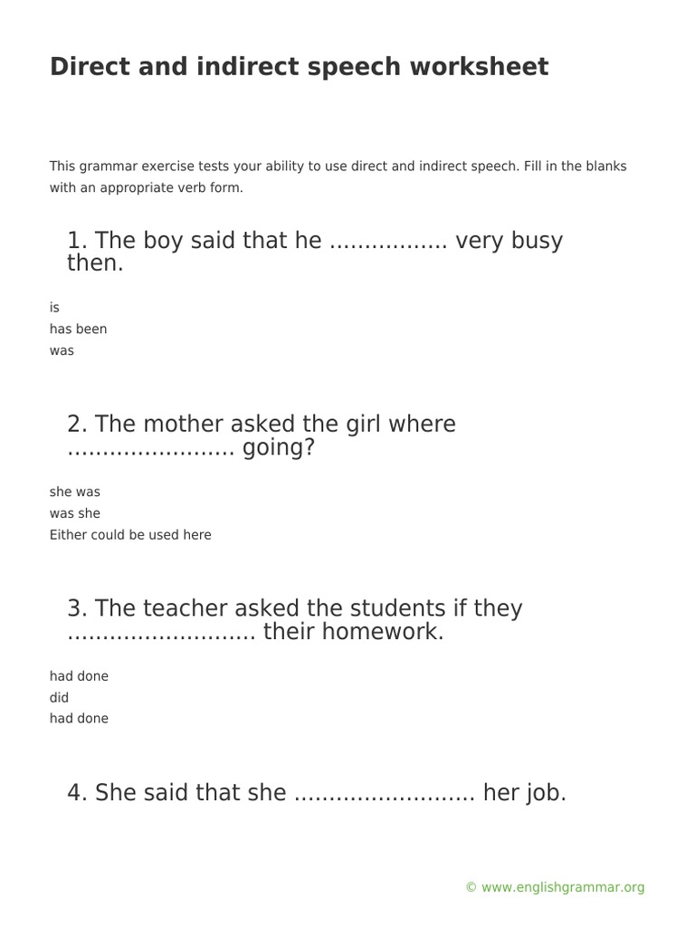 Direct Speech Worksheet | PDF | Worksheet | Learning