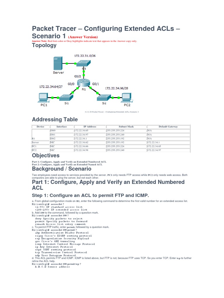 Configuring Extended ACLs in Packet Tracer | PDF | Port (Computer ...