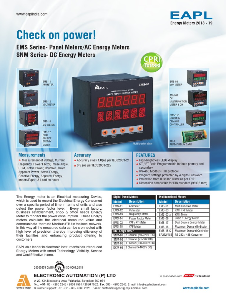 Energy Meters EAPL | PDF | Ac Power | Electronics