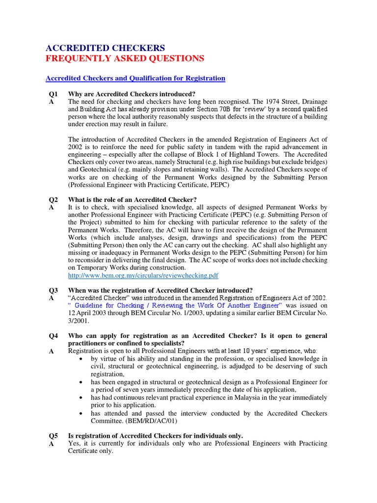 Accredited Checker Guidelines and FAQs | PDF | Engineer | Professional ...