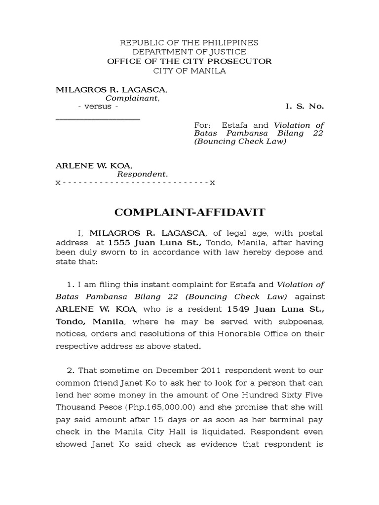 Counter affidavit pdf manila payments