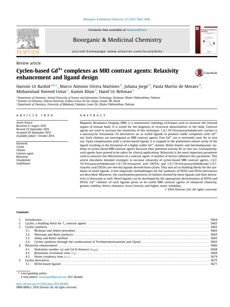 Cyclen Synthesis for MRI Contrast Agents | PDF | Magnetic Resonance ...