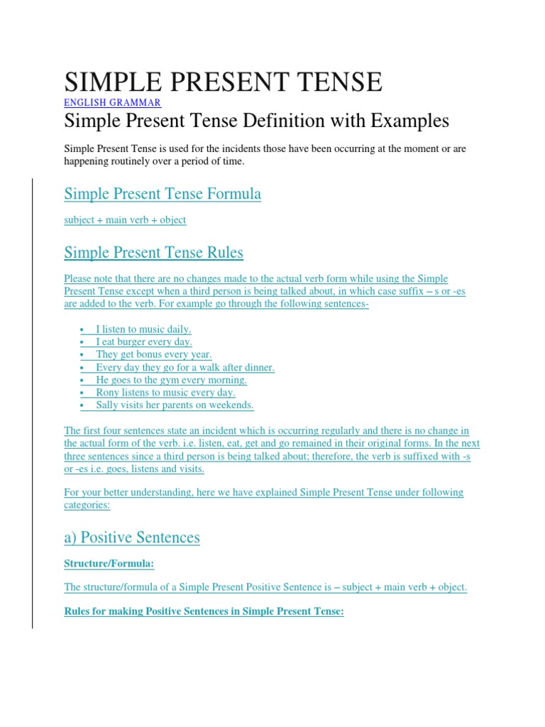 Simple Present Tense Grammatical Number Verb