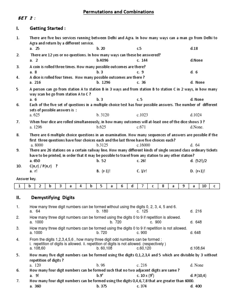 Permutations and Combinations Exercises | PDF | Permutation | Wife
