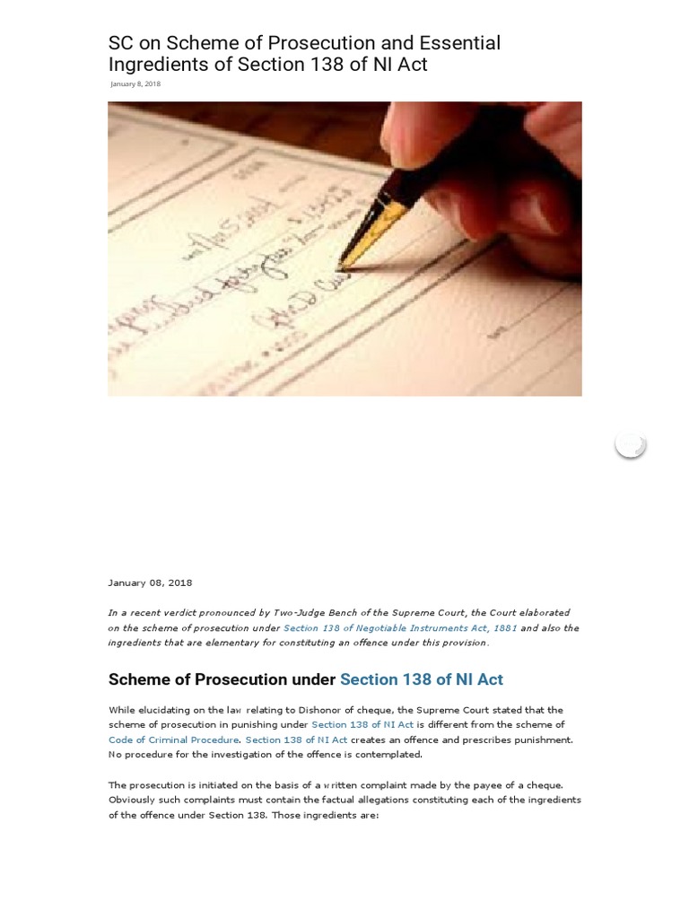 Prosecution Scheme Under NI Act 138 | PDF | Cheque | Payments