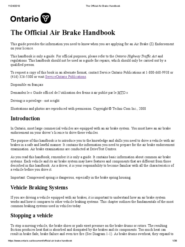 Ontario Air Brake Handbook (2019) PDF Brake Trailer (Vehicle)