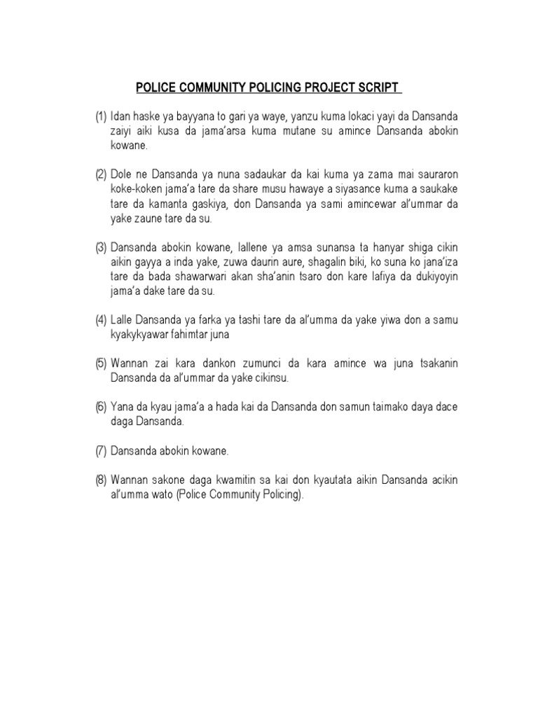 Police Community Policing Project Script | PDF | Social Science