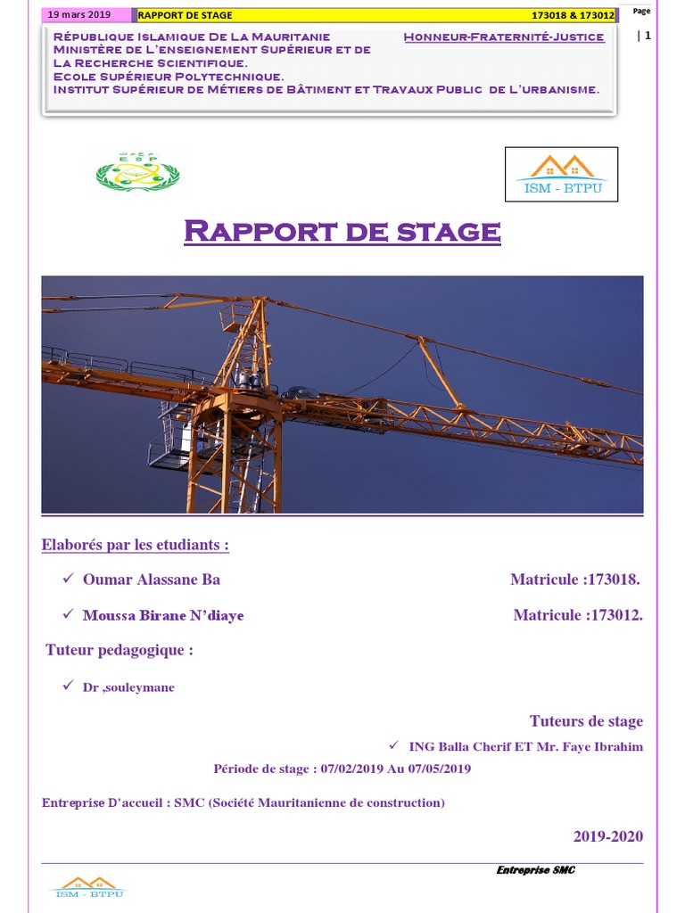 Rapport de stage en bâtiment SMC | PDF | Secteurs de l'économie ...