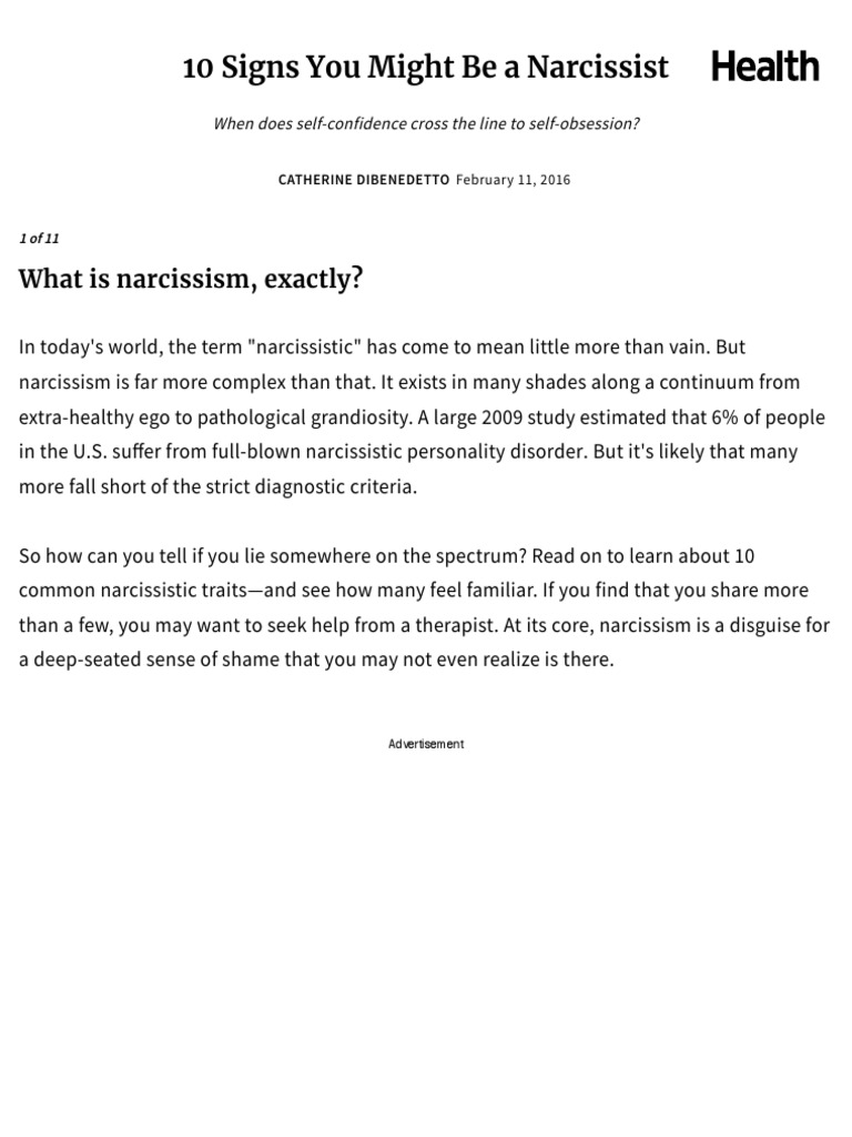 10 Signs You May Be a Narcissist | PDF | Narcissism | Clinical Psychology