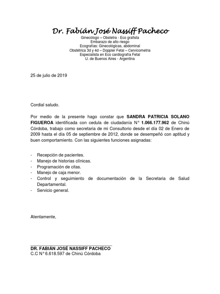 Carta Funciones Laborales