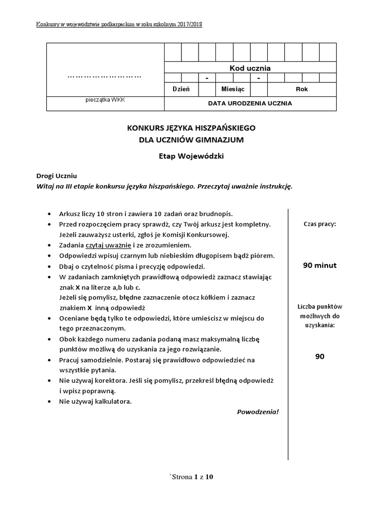 Konkurs Kuratoryjny Z Języka Hiszpańskiego