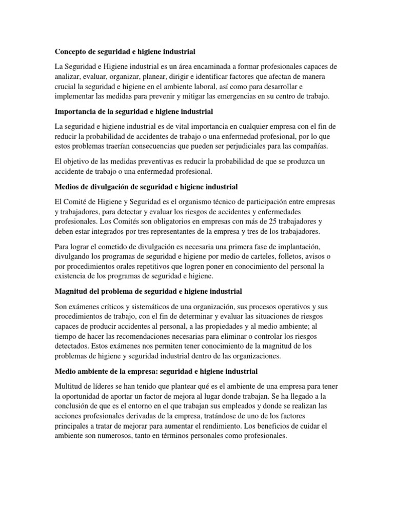 Seguridad e Higiene Industrial Esencial | PDF | Seguridad y salud ...