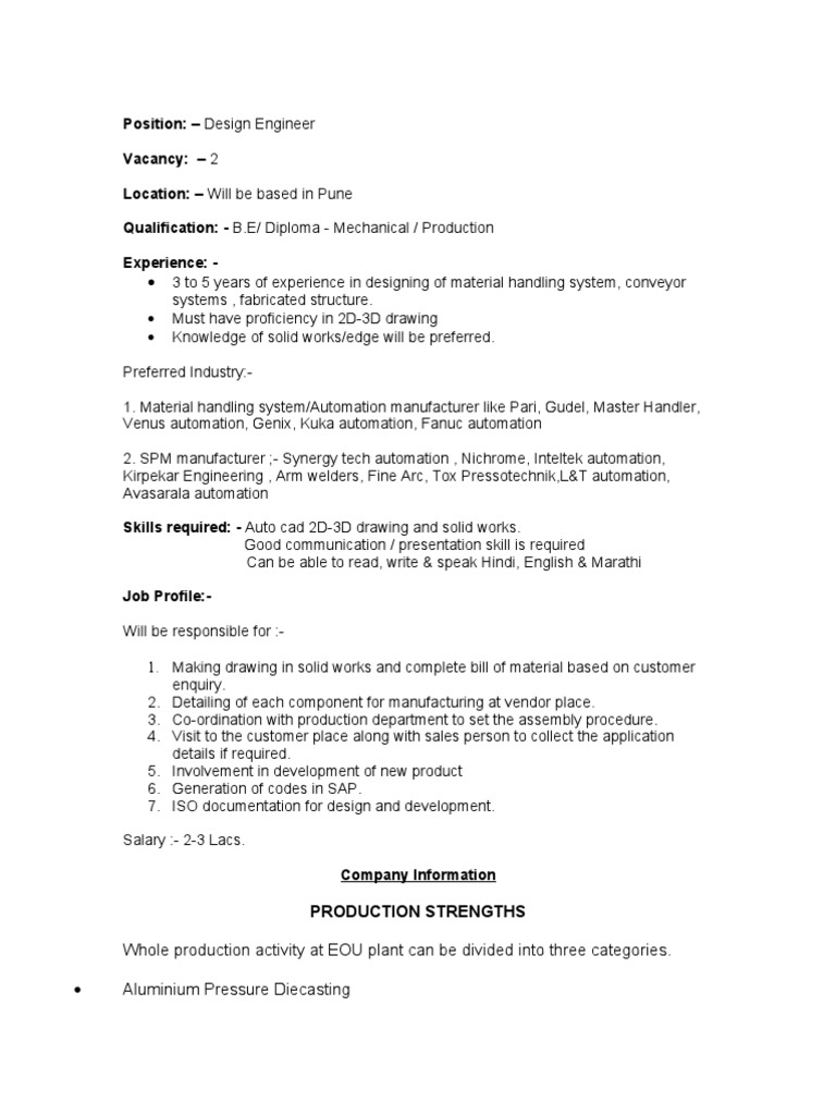 Design Engineer | PDF | Automation | Engineering