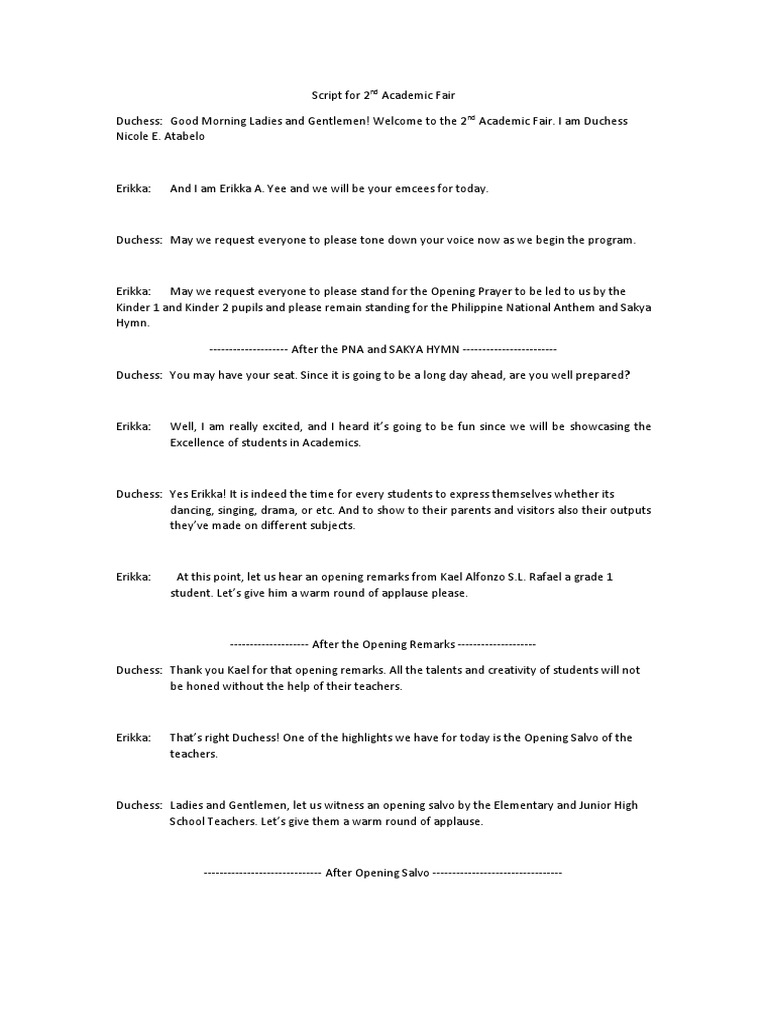 2nd Academic Fair Emcee Script | PDF