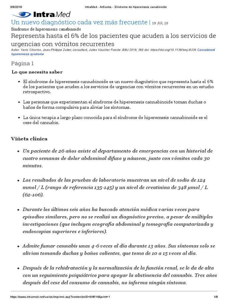Intramed Articulos Sindrome De Hiperemesis Canabinoide Cannabis Droga Diagnostico Medico