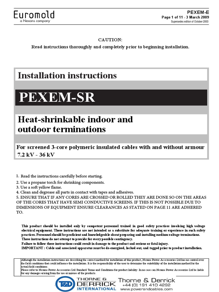 Cable Termination Instruction 11kV Terminations 3 Core XLPE EPR | PDF ...