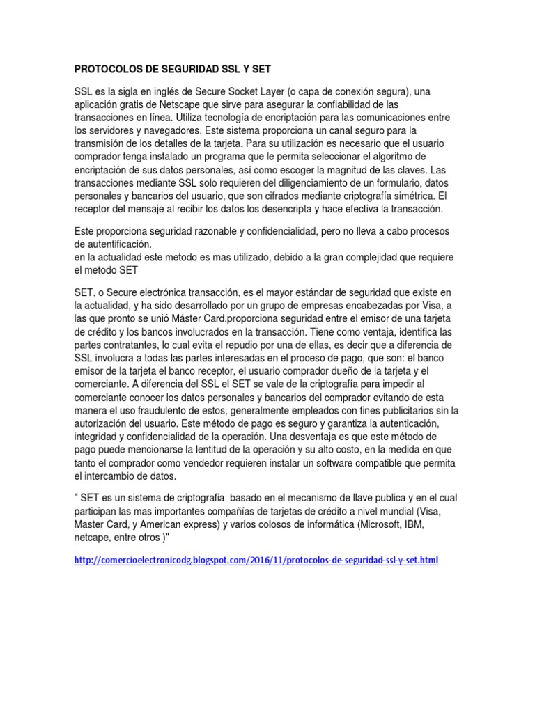 Comparativa de Protocolos SSL y SET | PDF | Transport Layer Security ...