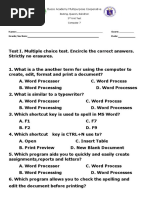 Grade 7 3rdunit Test